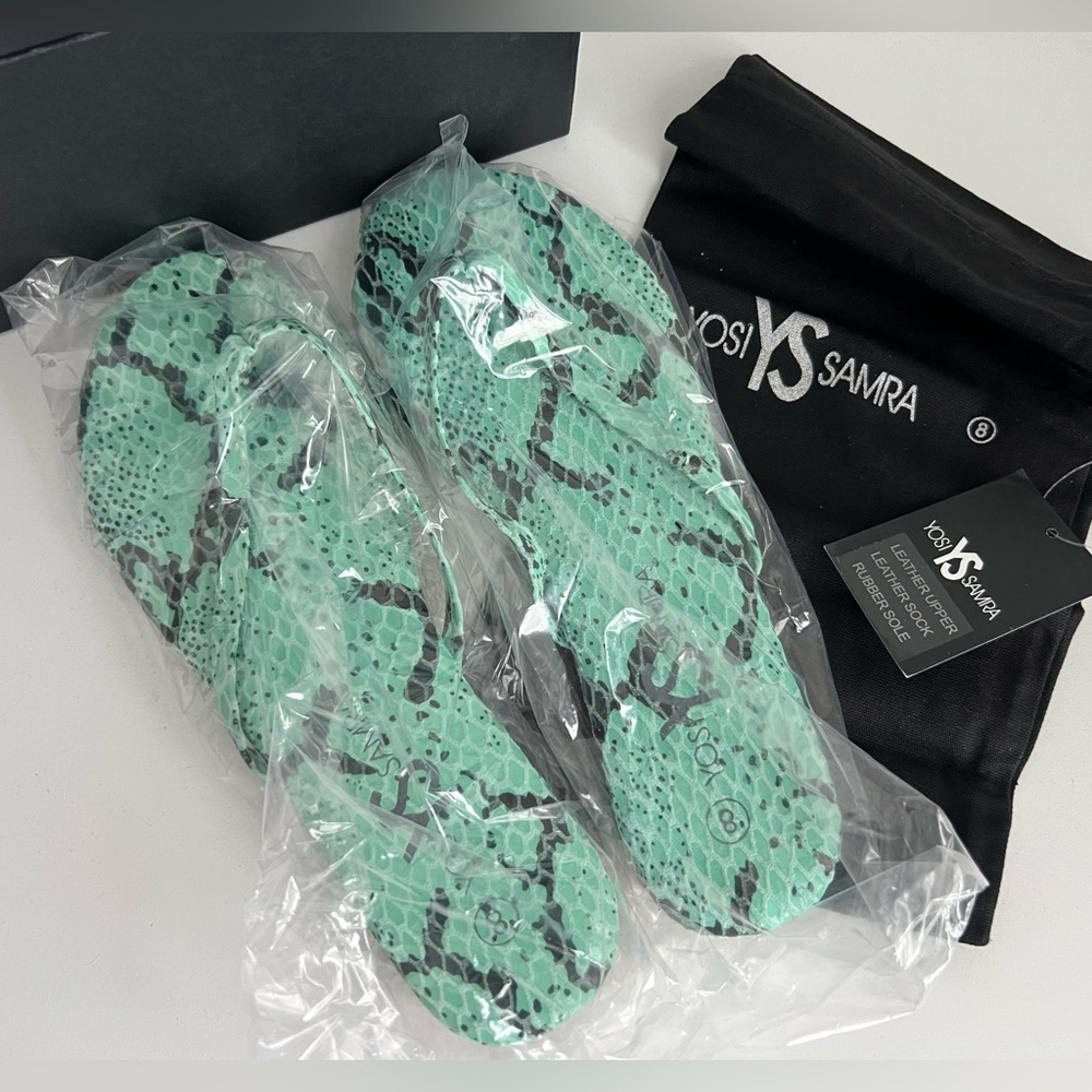 Yosi Samra Mint Green Snake Print Sandals Shoes Flip Flops Size 8 NEW IN BOX